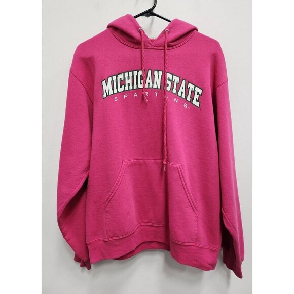 Jerzees Womens Michigan State Spartans Hoodie Medium Pink Spellout Sweatshirt - Picture 1 of 8